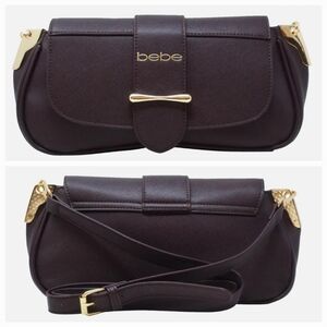 NEW Bebe Saint Flap Crossbody Purse in Black with Gold Hardware O/S